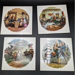 Vintage Patriotic Ceramic Tiles Washington Betsy Ross Independence America READ